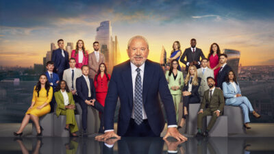 Picture featuring Lord Alan Sugar with candidates of The Apprentice